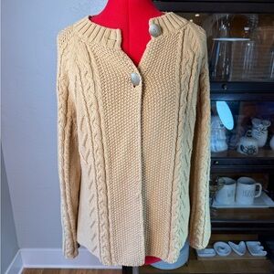 Jones New York Sport XL Beige Cable Knit Button Front Cotton Blend Cardigan